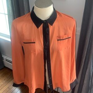 Mine Womens Black & Orange Button Down Blouse with Front Pockets Size Large